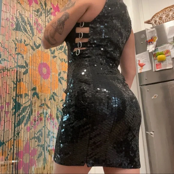 Niteline Dresses Vintage Niteline Della Roufogali Black Sequin